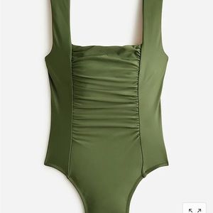 NWT J crew Ruched squareneck one-piece green size 10
